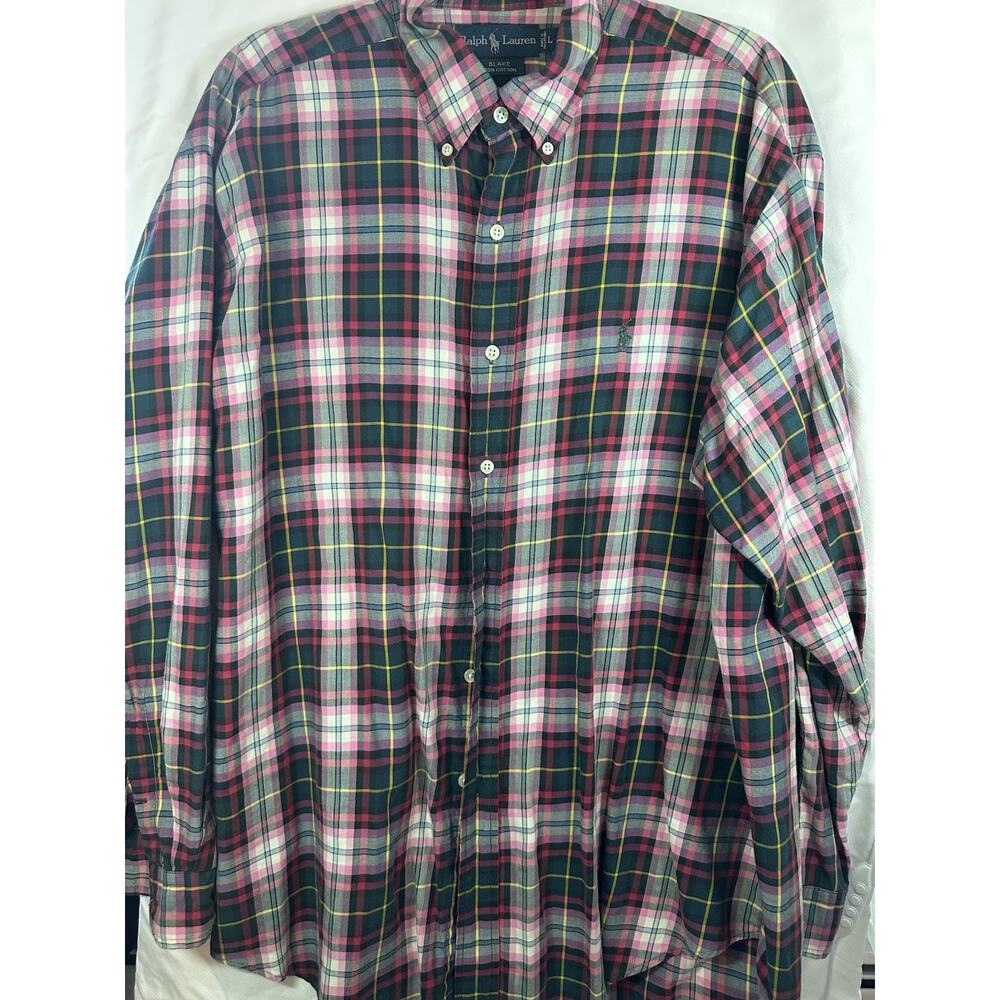 Ralph Lauren Blake Men’s Large Pink Plaid Button Down Shirt 100% Cotton - Picture 2 of 6